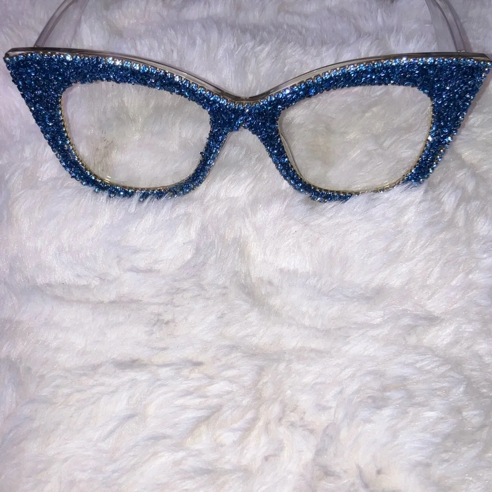 SHEIN Blue Glitter Clear Eye Glass Frame